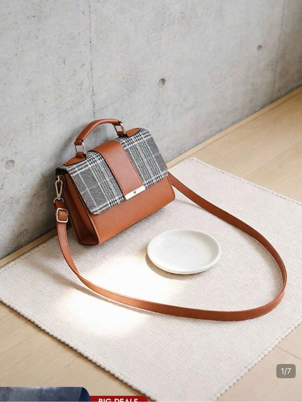 No Boundaries Tan Crossbody with Gray Plaid Flap